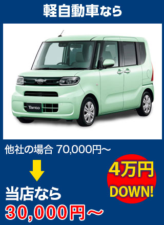 軽自動車なら、他社の場合70,000円～のところをイシイオートサービスなら30,000円～　5万円DOWN！